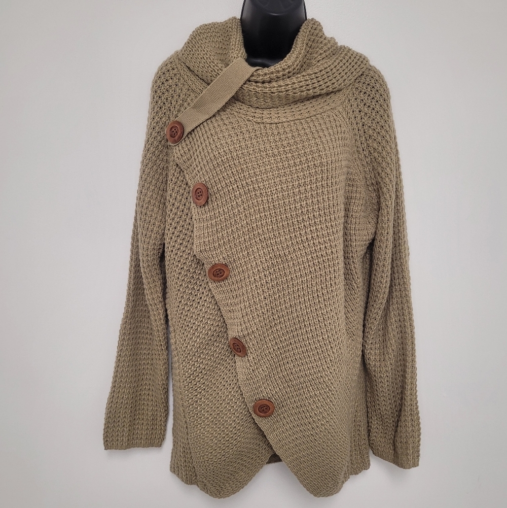 Grecerelle Tan Waffle Knit Cowl Neck Sweater Size XL